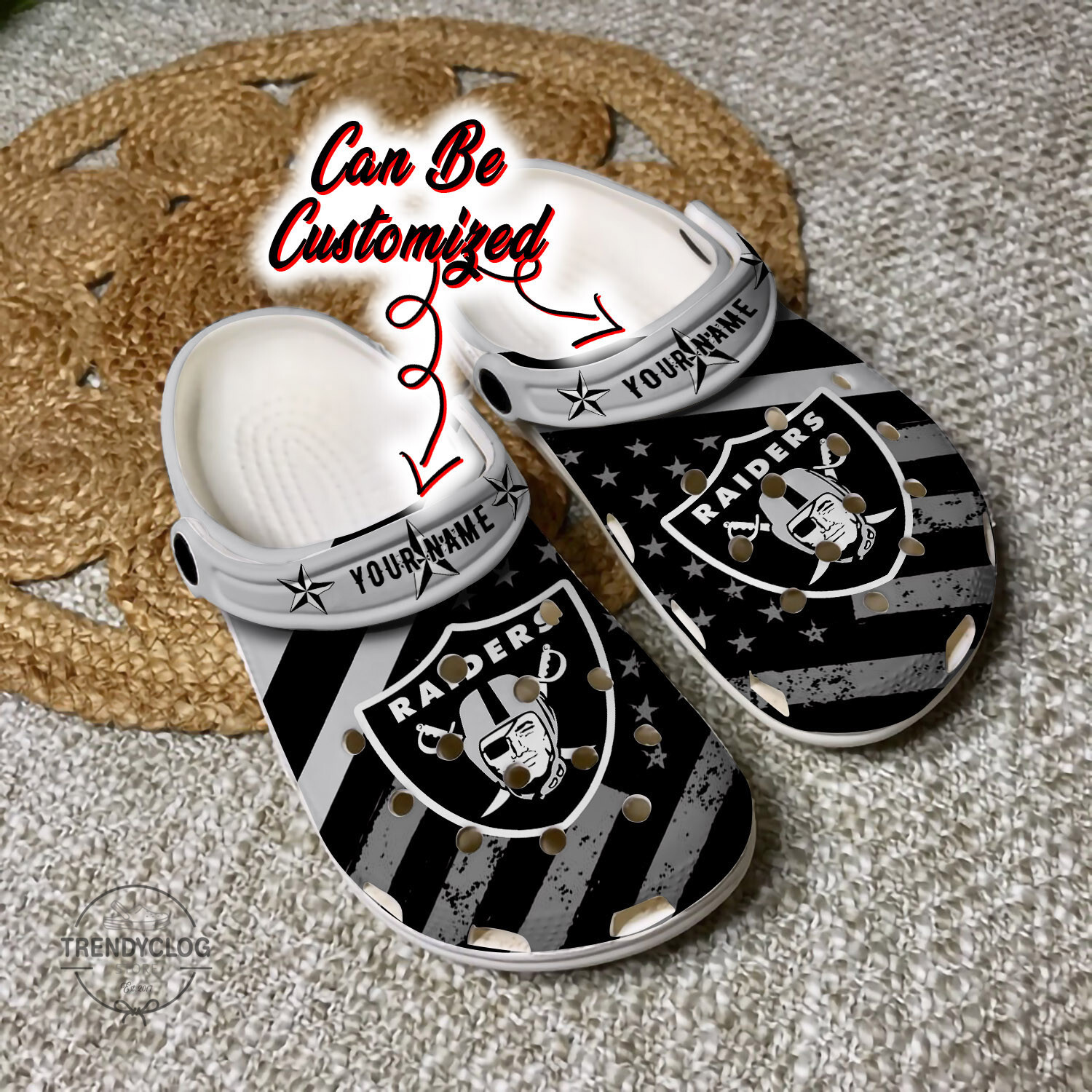 Football Crocs Personalized LV Raiders American Flag Clog Shoes