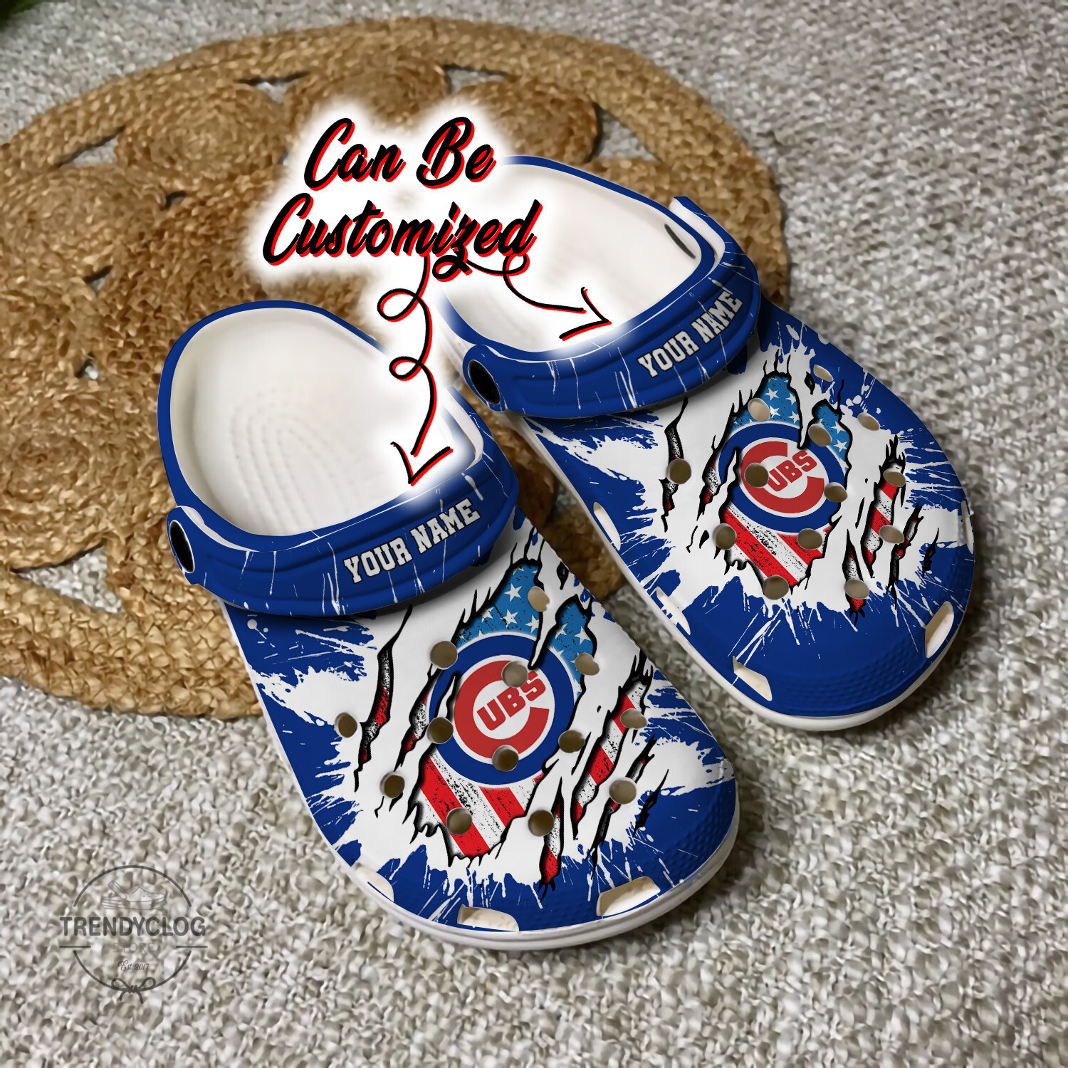 Cubs Crocs Personalized CCubs Baseball Ripped American Flag Clog Shoes