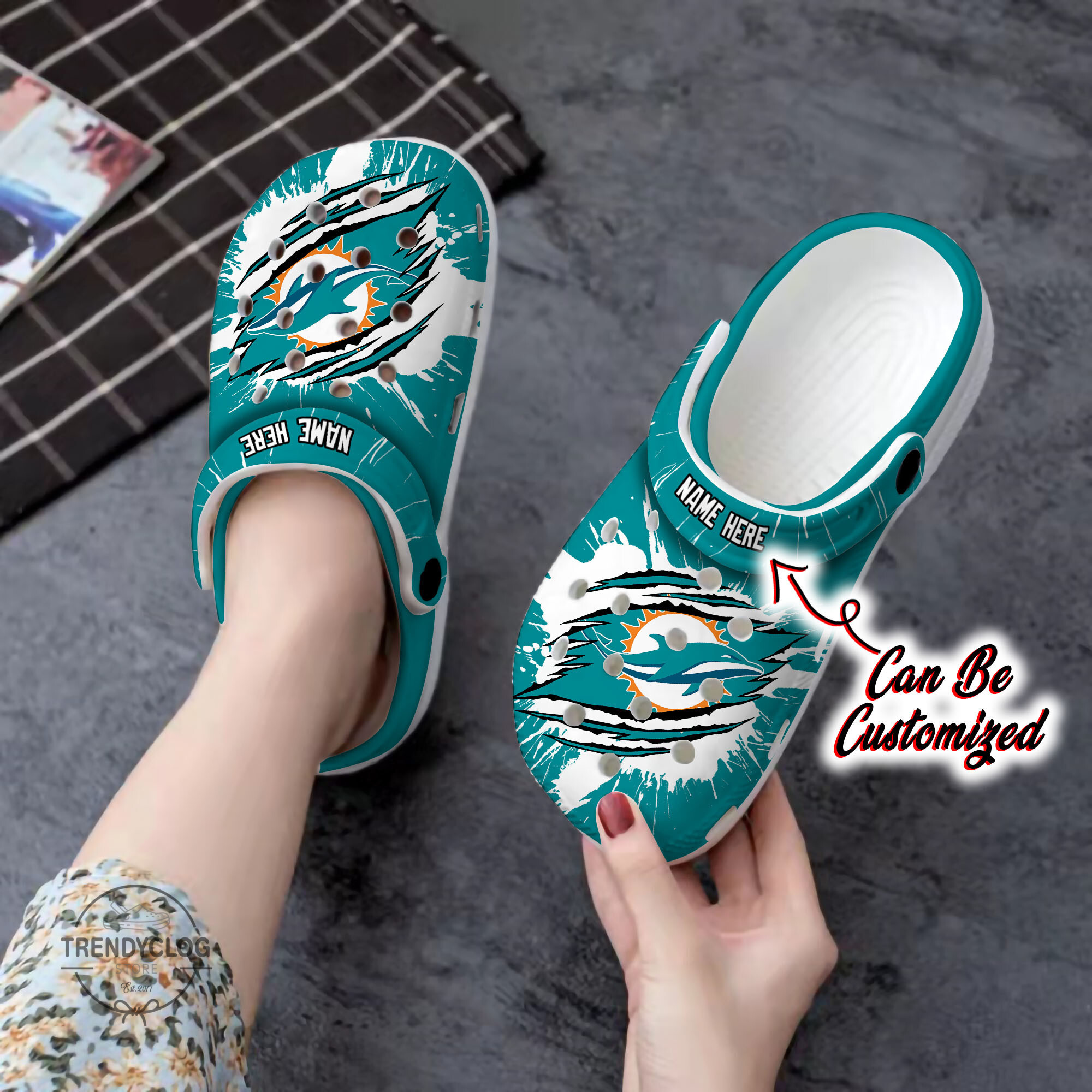 Dolphins Crocs Personalized MDolphins Football Ripped Claw Clog Shoes