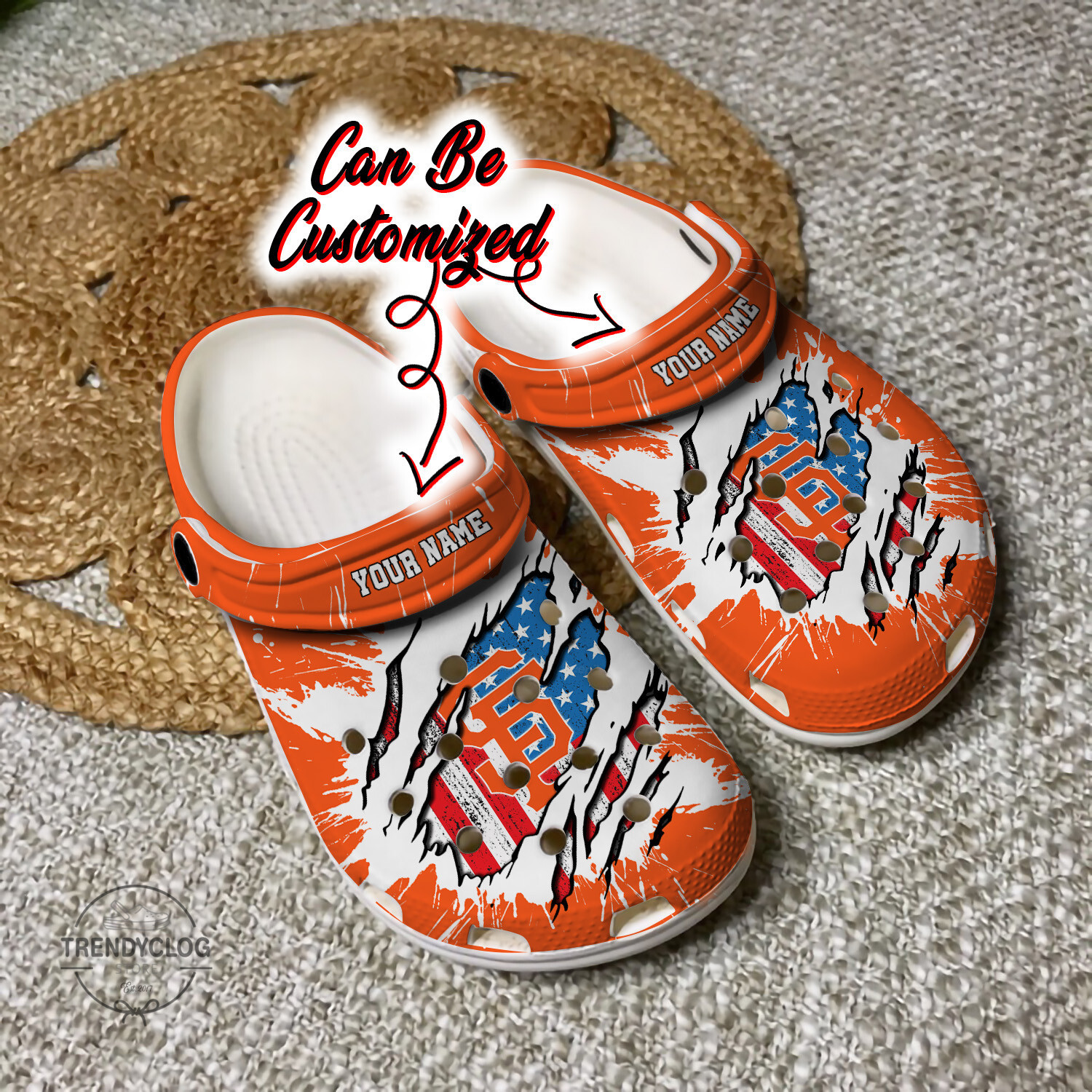 Giants Crocs Personalized SF Giants Baseball Ripped American Flag Clog Shoes