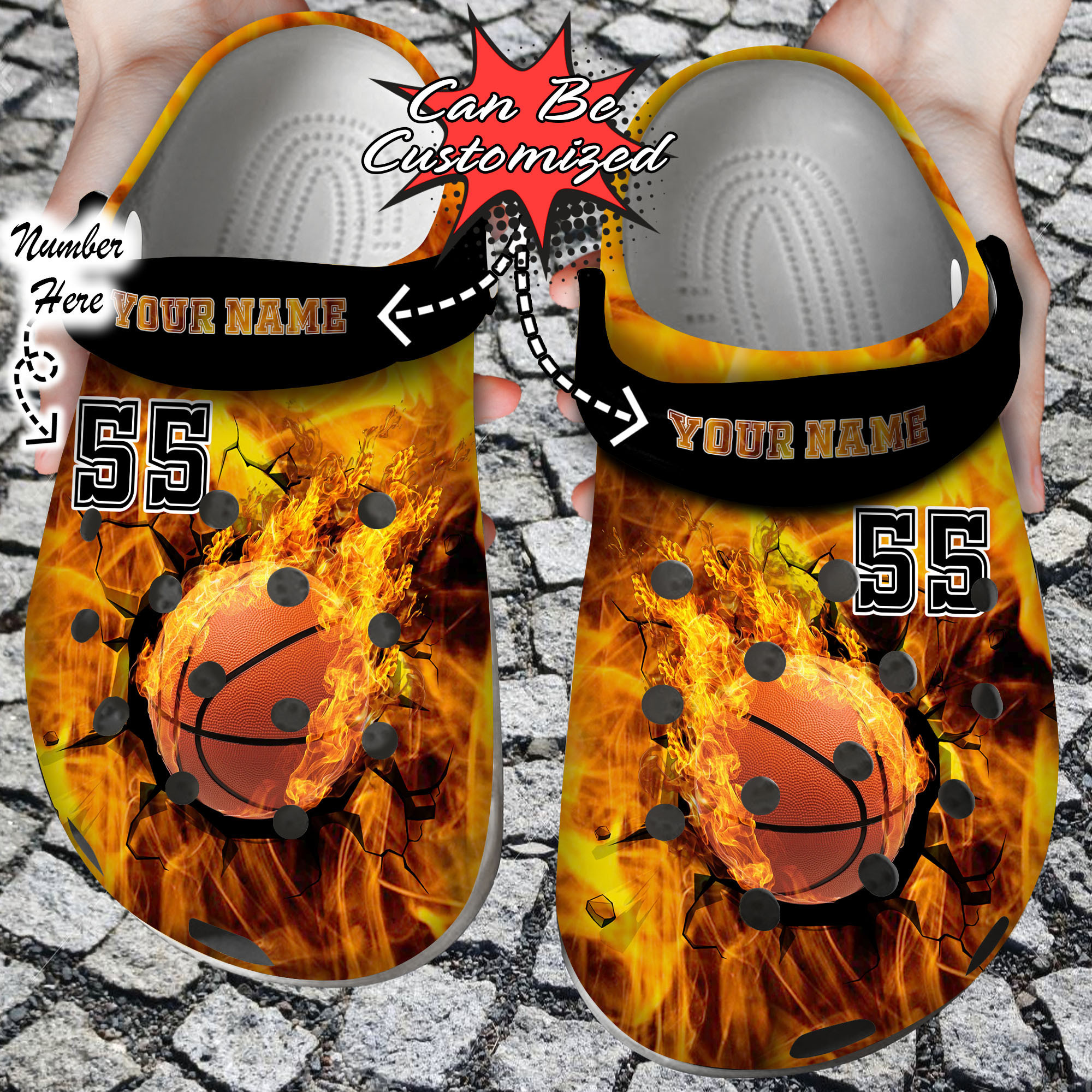 Sport Crocs Personalized Fire Basketball Crack Ball Overlays Clog Shoes
