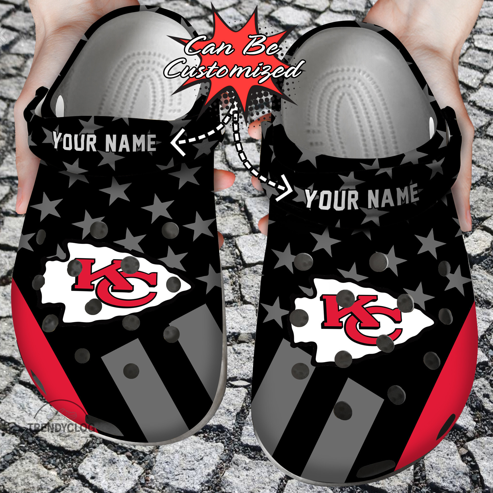 Football Crocs Personalized KC Chiefs Star Flag Clog Shoes