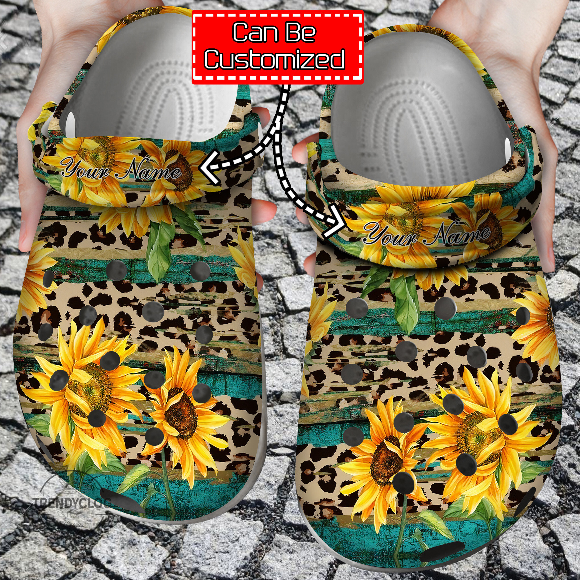 Sunflower Print Crocs Rustic Sunflower Tea Wood Leopard Clog Shoes