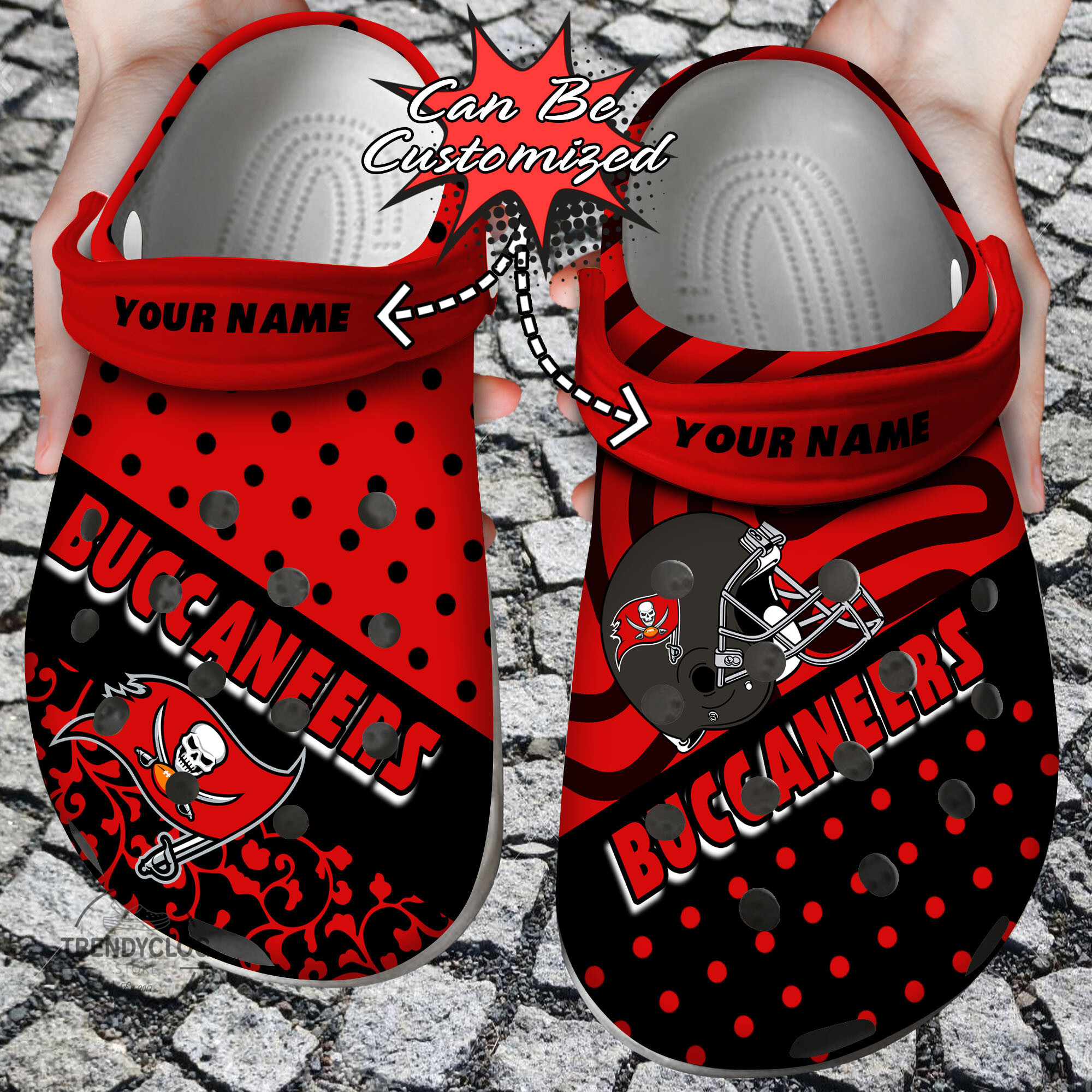 Football Crocs Personalized TB Buccaneers Polka Dots Colors Clog Shoes