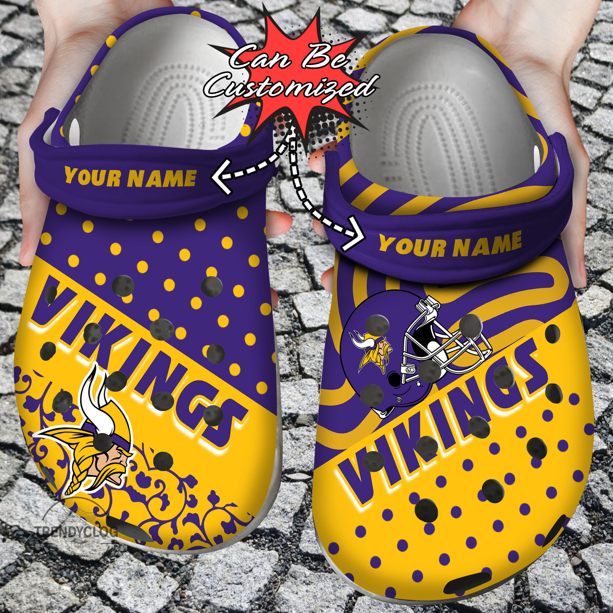 Football Crocs Personalized MVikings Polka Dots Colors Clog Shoes