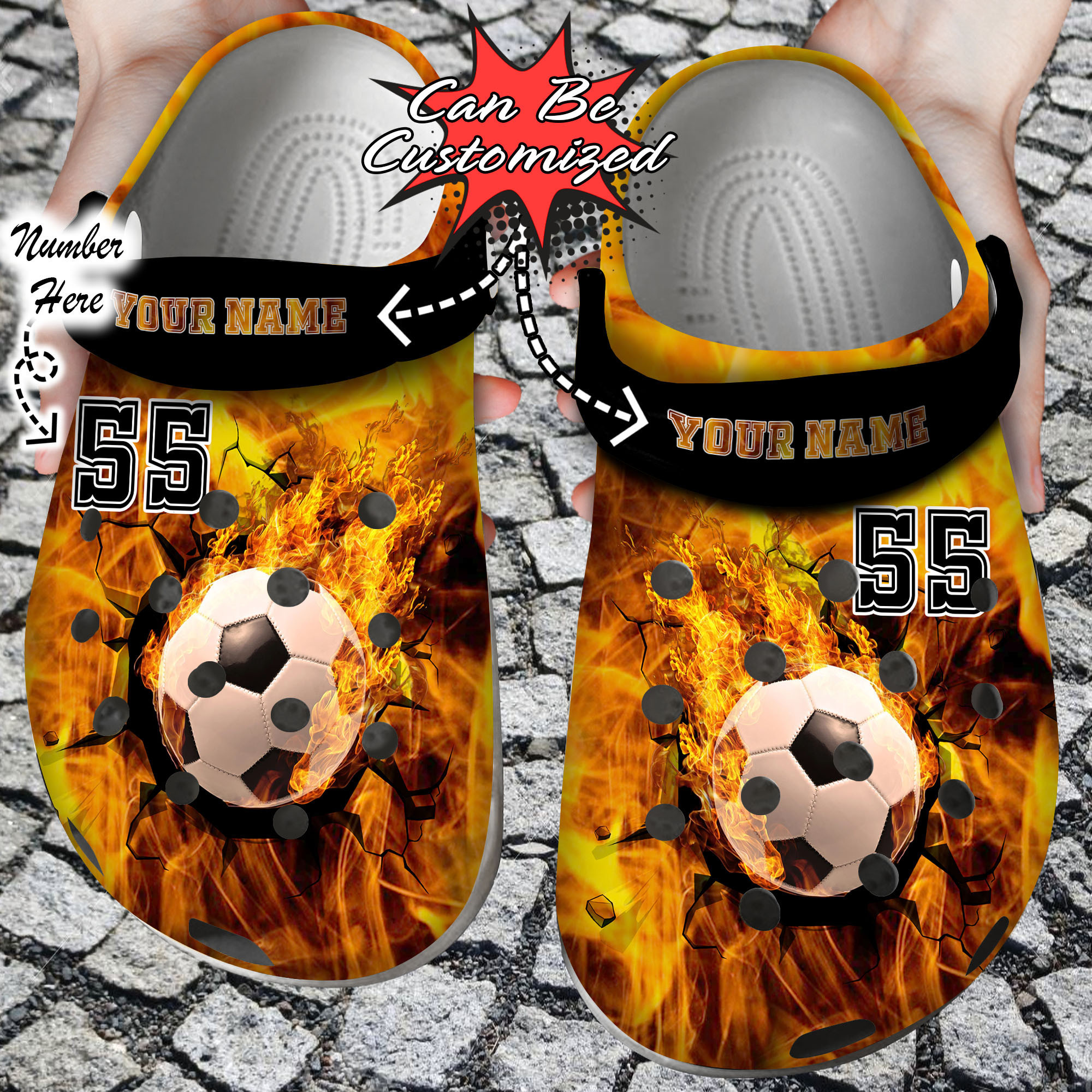 Sport Crocs Personalized Fire Soccer Crack Ball Overlays Clog Shoes