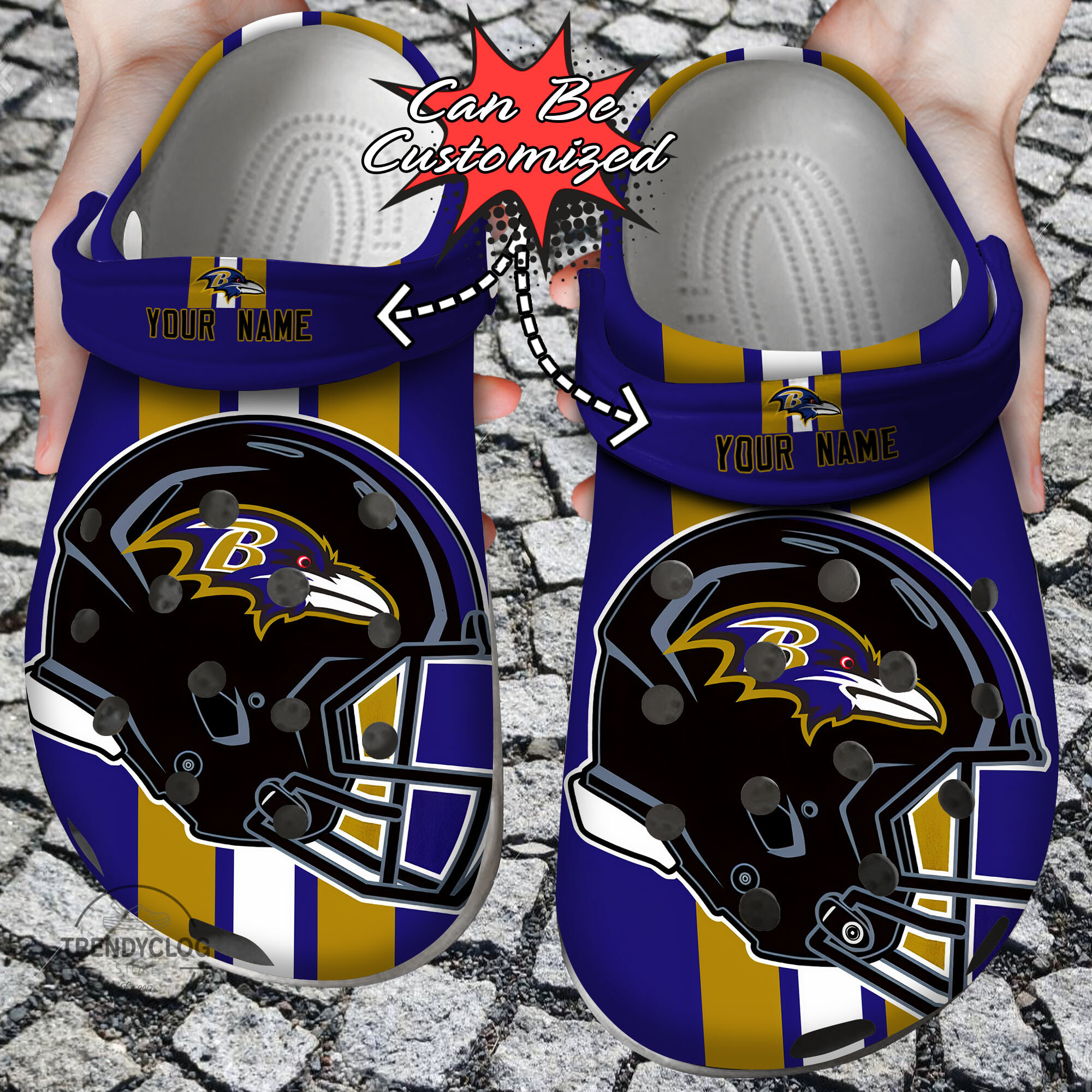 Football Crocs Personalized BRavens Team Helmets Clog Shoes