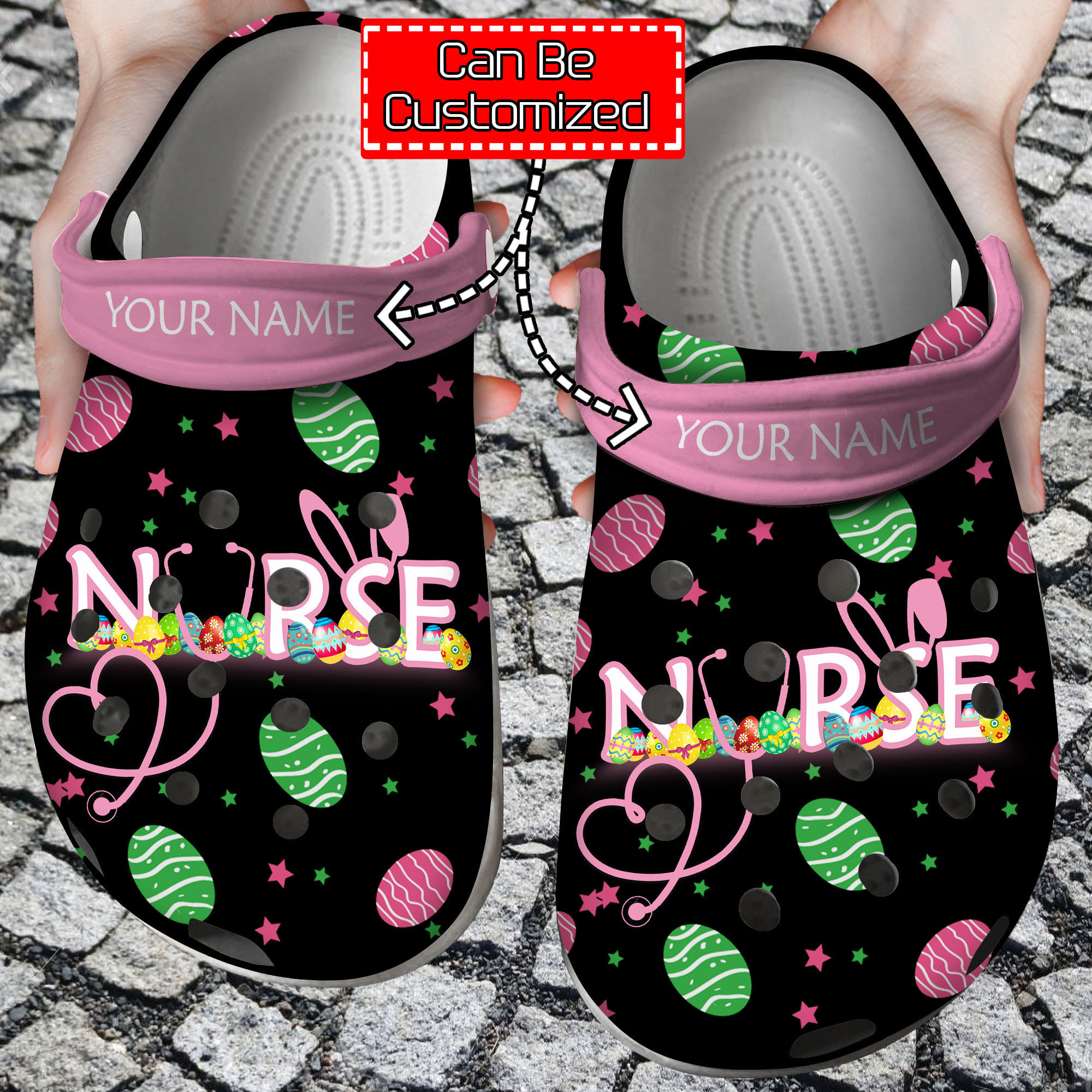 Nurse Crocs Personalized Happy Easter Nurse Bunny Rabbit Holiday Clog Shoes