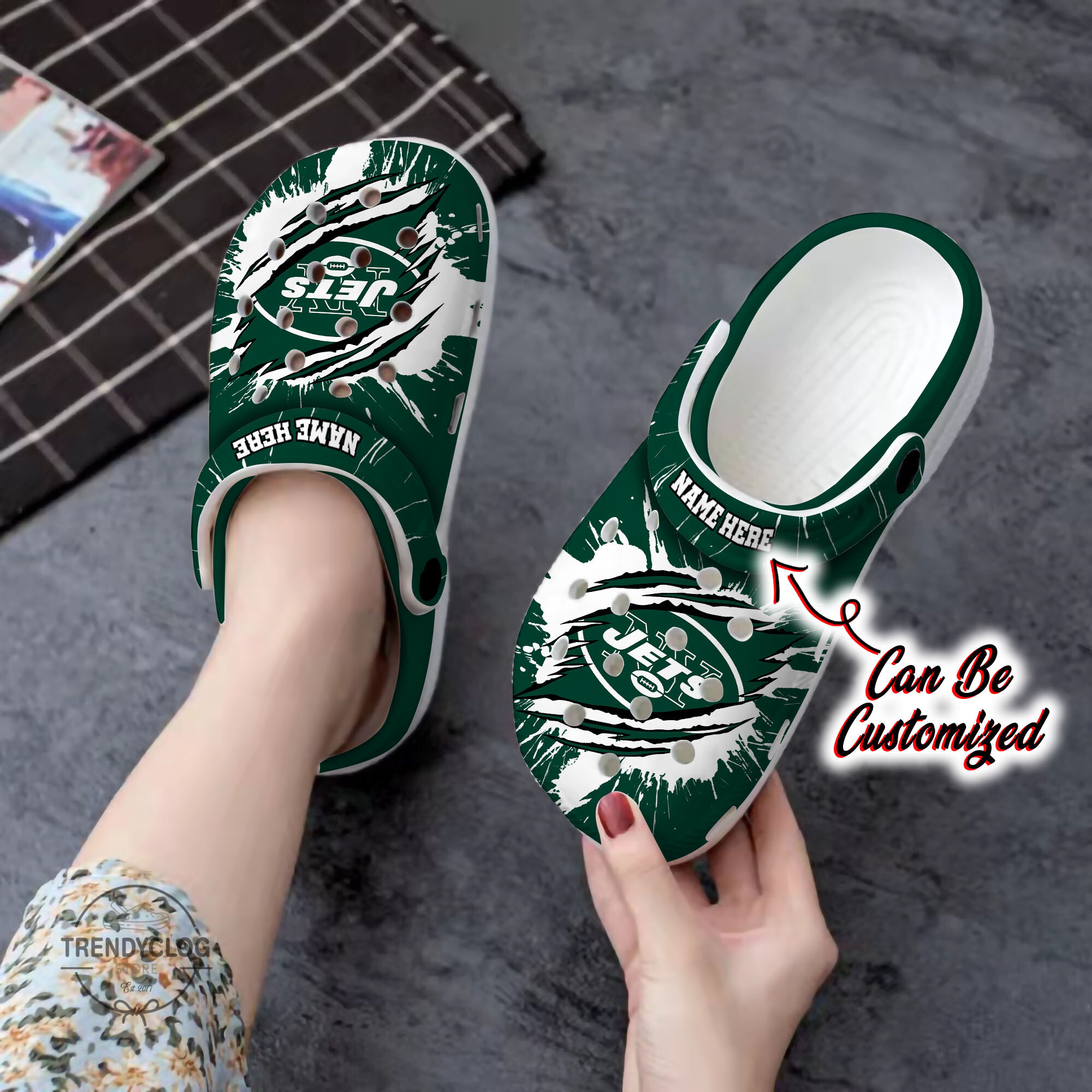 Jets Crocs Personalized NY Jets Football Ripped Claw Clog Shoes