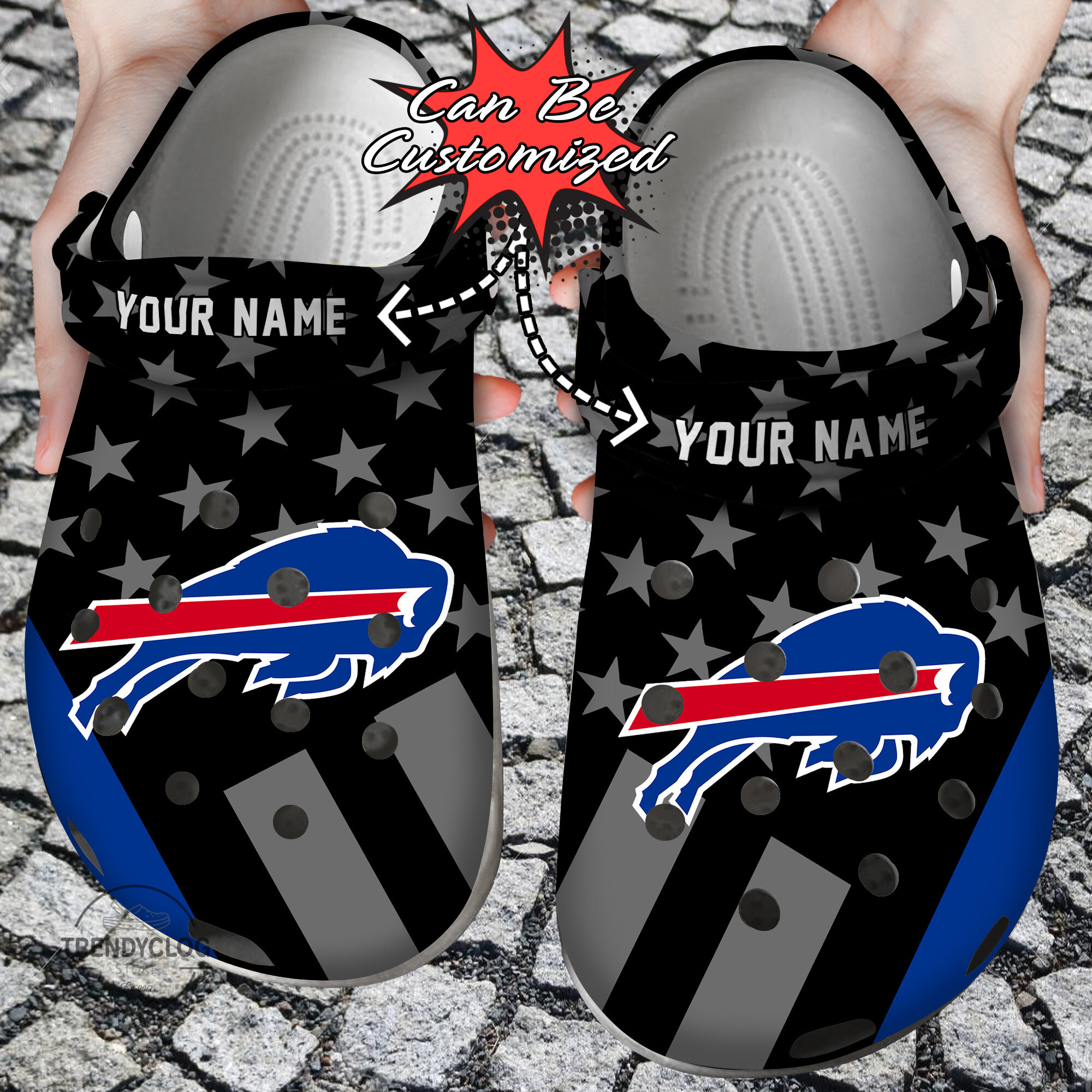 Football Crocs Personalized BBills Star Flag Clog Shoes