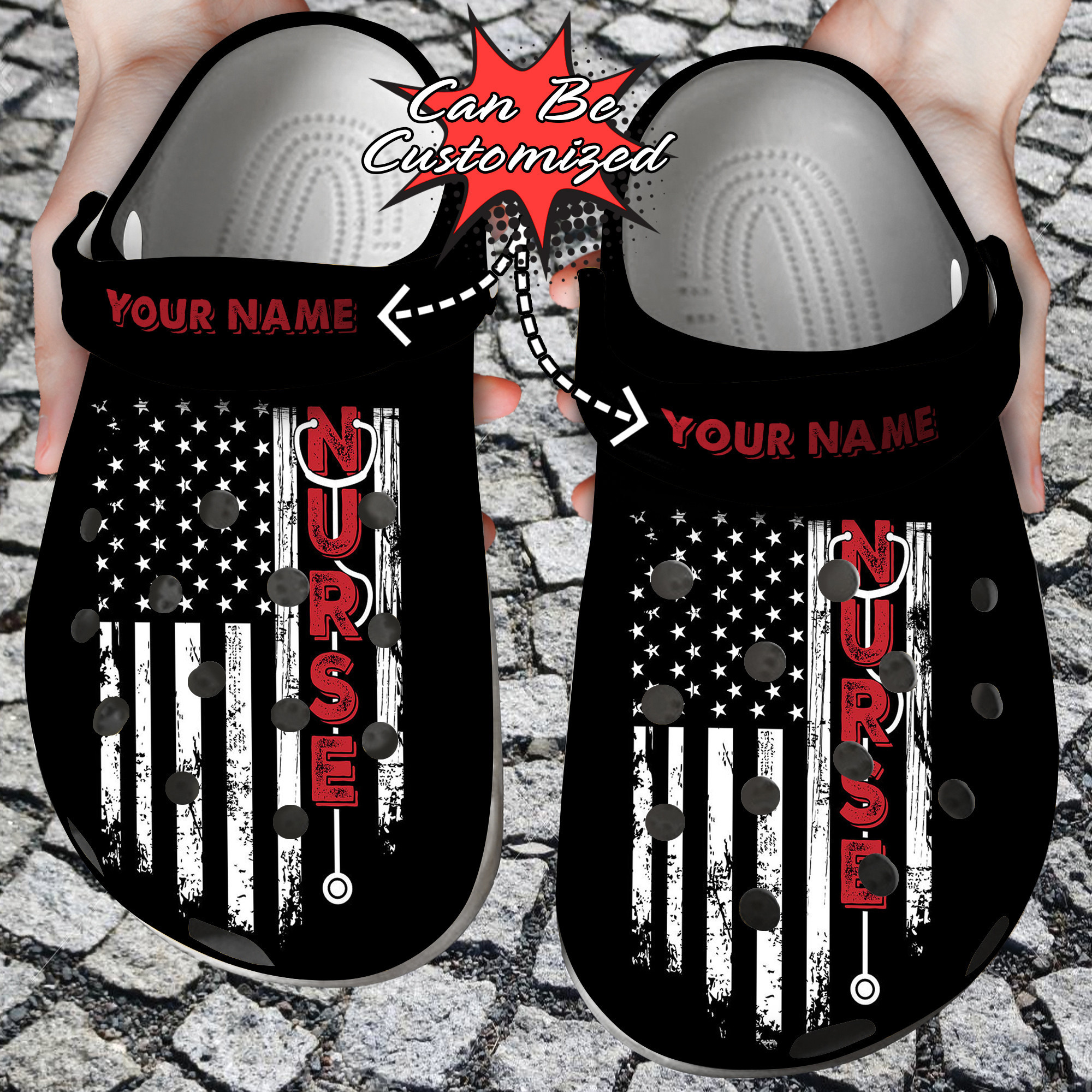 Nurse Crocs Personalized Nurse American Flag Clog Shoes