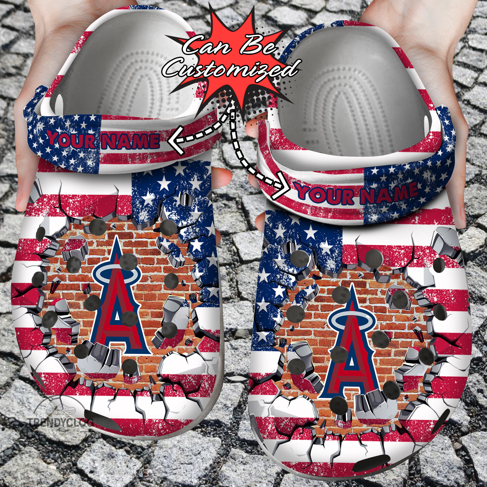 Baseball Crocs Personalized LA Angles American Flag Breaking Wall Clog Shoes