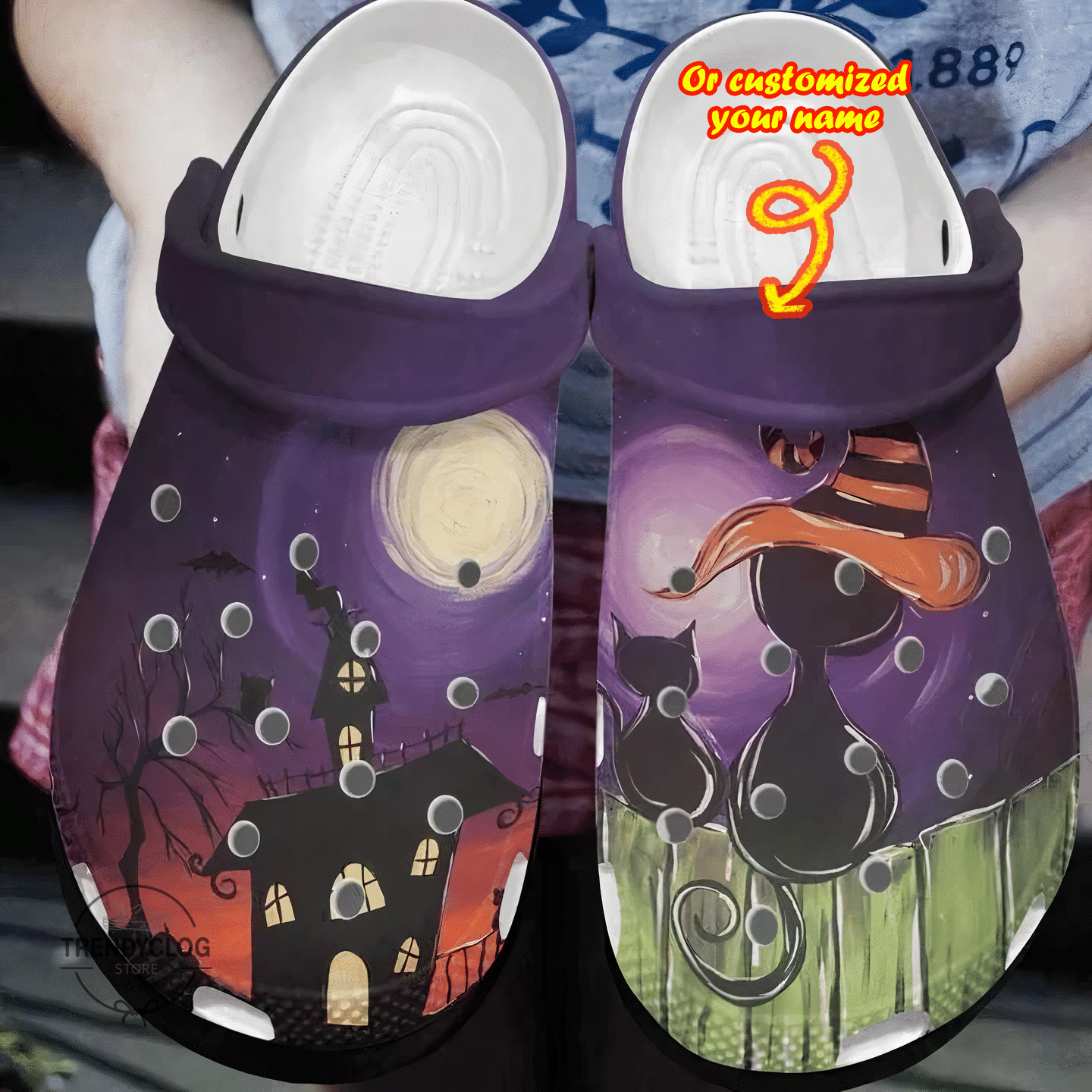 Halloween Crocs - Personalized Halloween Black Cat Night Clog Shoes