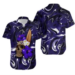 Baltimore Ravens Skull and Hibiscus Flower NFL Gift For Fan Hawaiian Shirt Aloha Shirt for Men Women