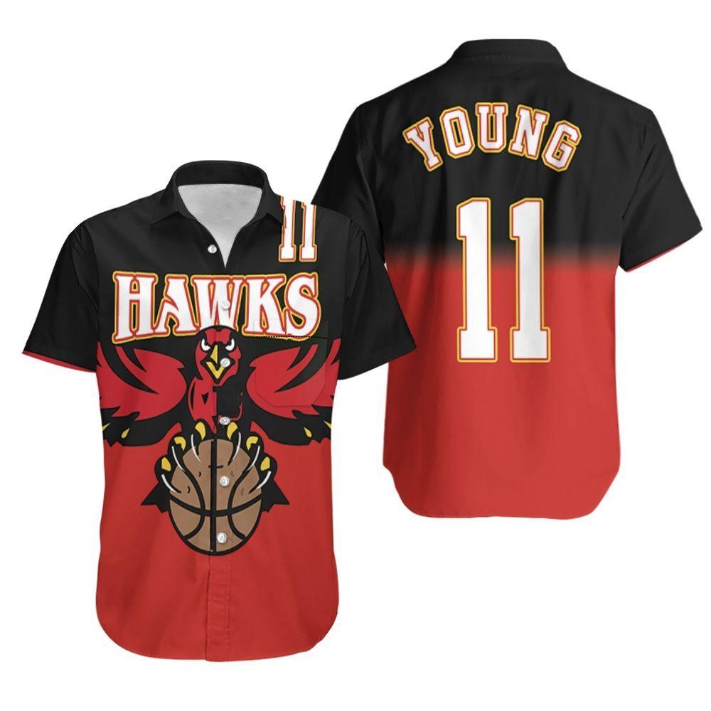 Beach Shirt Atlanta Hawks Trae Young 11 Black And Red Jersey Inspired Style Hawaiian Shirt Aloha Shirt for Men Women