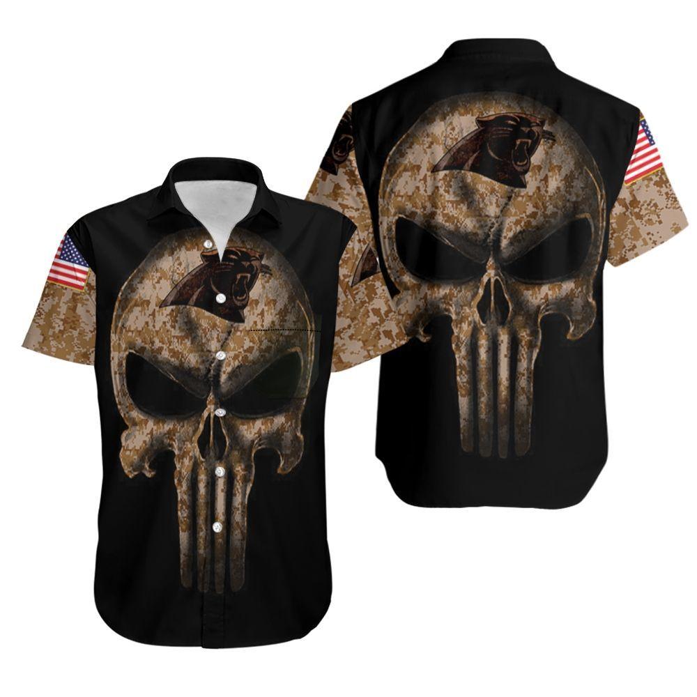 Beach Shirt Camouflage Skull Carolina Panthers American Flag Hawaiian Shirt Aloha Shirt for Men Women