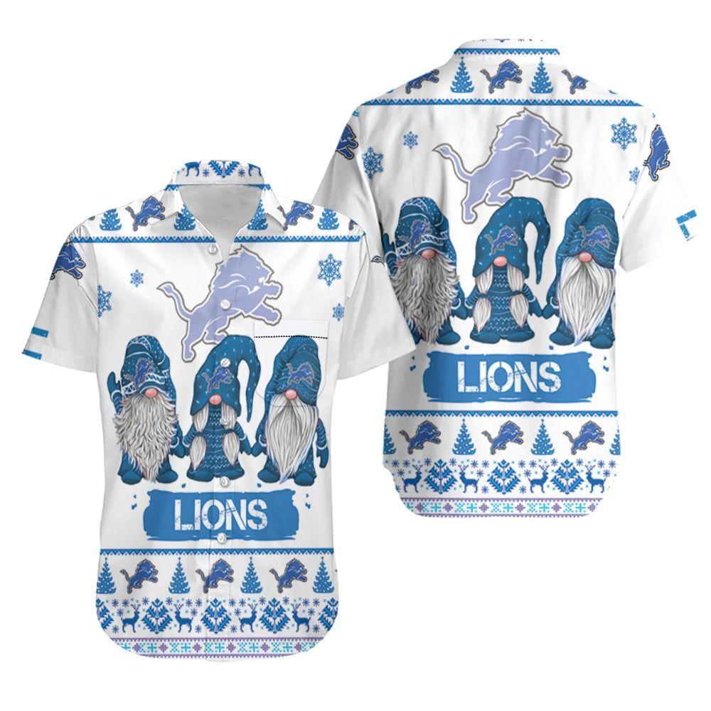 Beach Shirt Christmas Gnomes Detroit Lions Ugly Sweatshirt Christmas 3D Hawaiian Shirt Aloha Shirt for Men Women