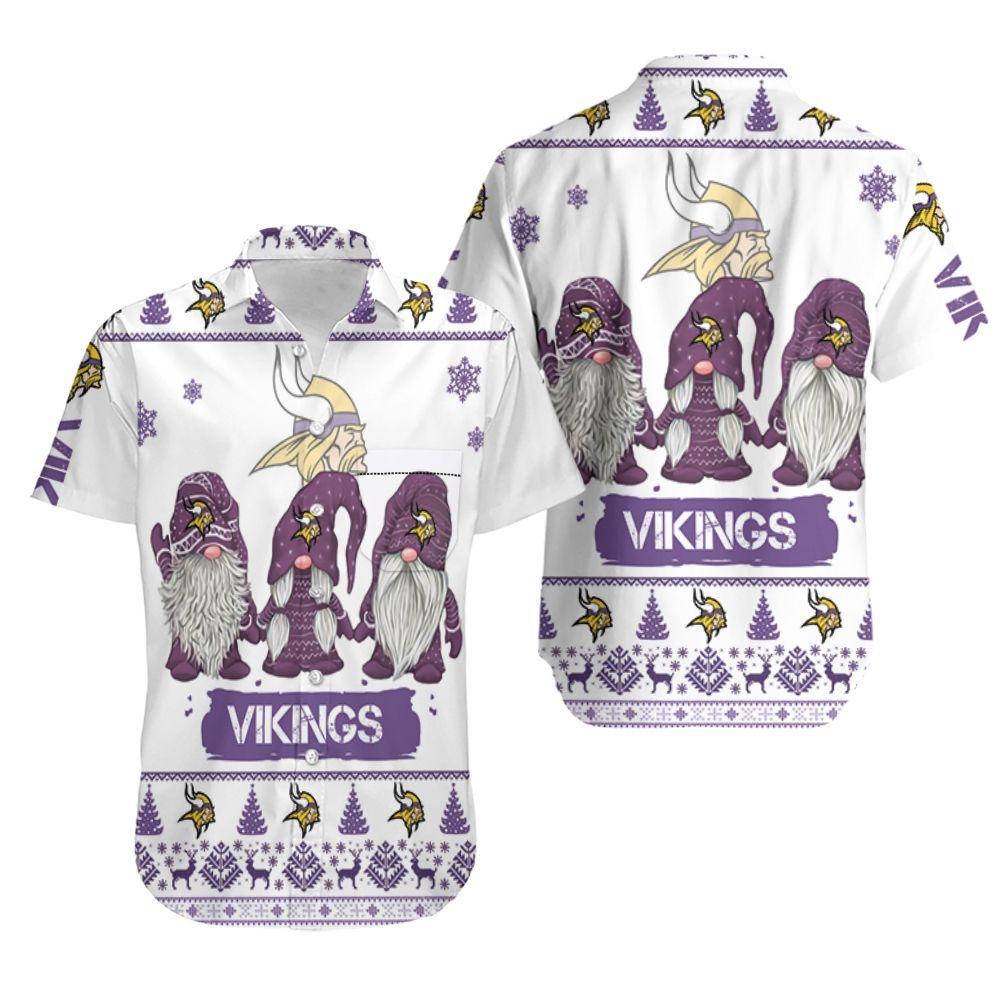 Beach Shirt Christmas Gnomes Minnesota Vikings Ugly Sweatshirt Christmas 3D Hawaiian Shirt Aloha Shirt for Men Women