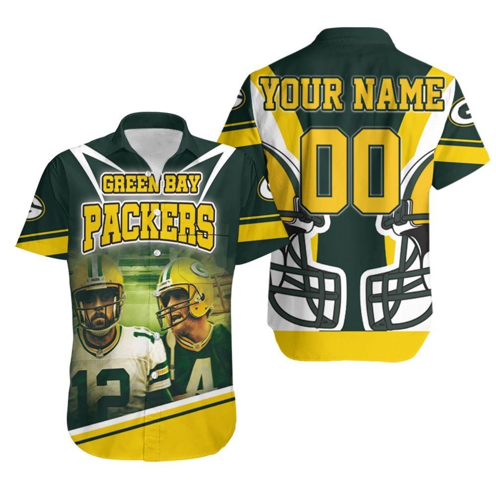 Beach Shirt Green Bay Packers Aaron Rodgers 12 And Brett Favre 4 For Fans Personalized Hawaiian Shirt Aloha Shirt for Men Women