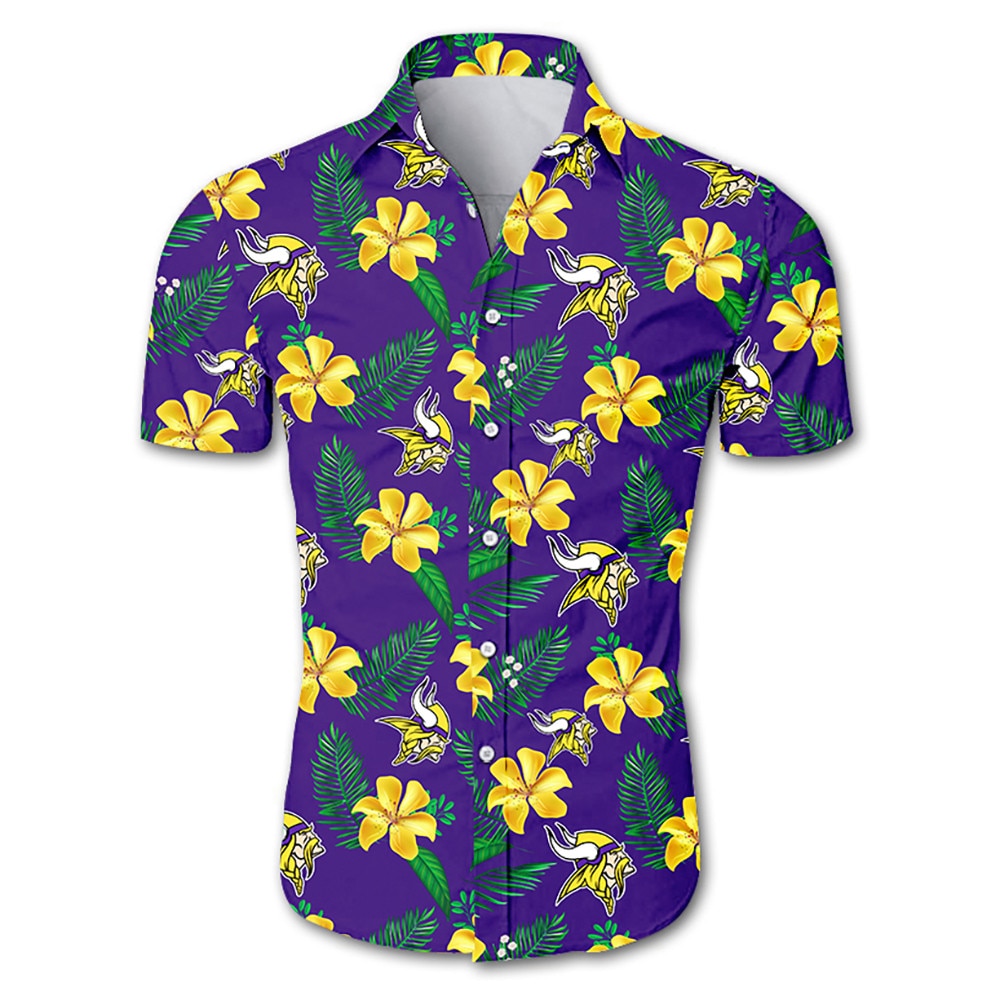 Beach Shirt NFL minnesota vikings tropical flower Hawaiian Shirt Aloha Shirt for Men Women