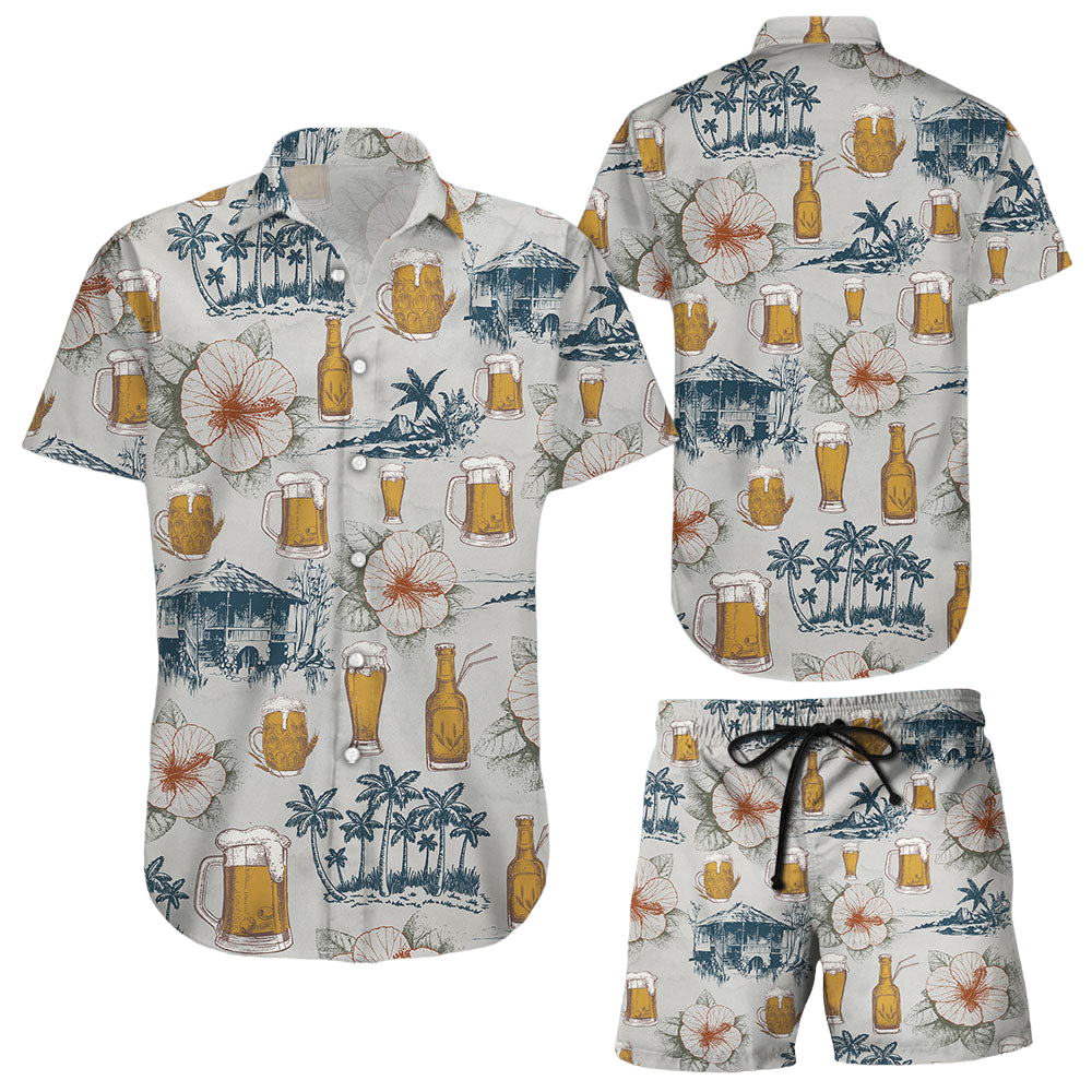 Beer Hawaiian Shirt Coconut Tree With Hibicus Background Hawaii Shirt Aloha Gift Ideas