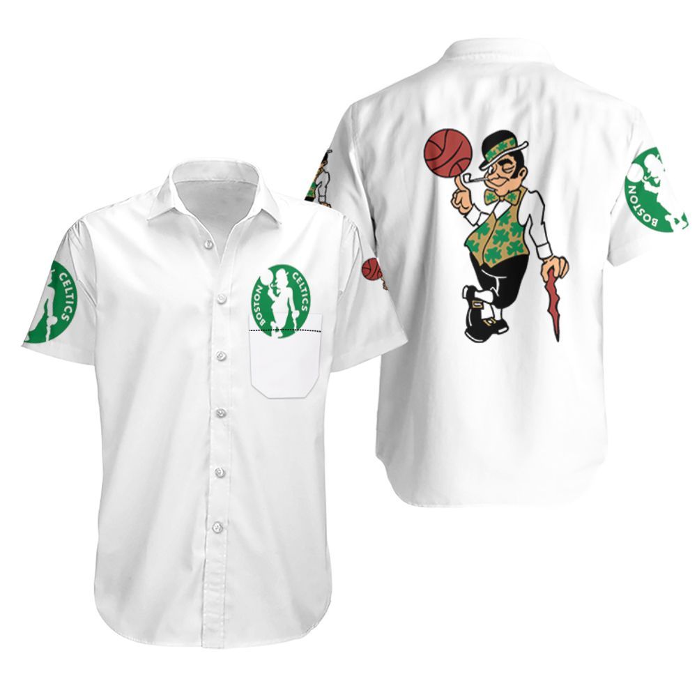 Boston Celtics Basketball Classic Mascot Logo Gift For Celtics Fans White Hawaiian Shirt Aloha Shirt for Men Women