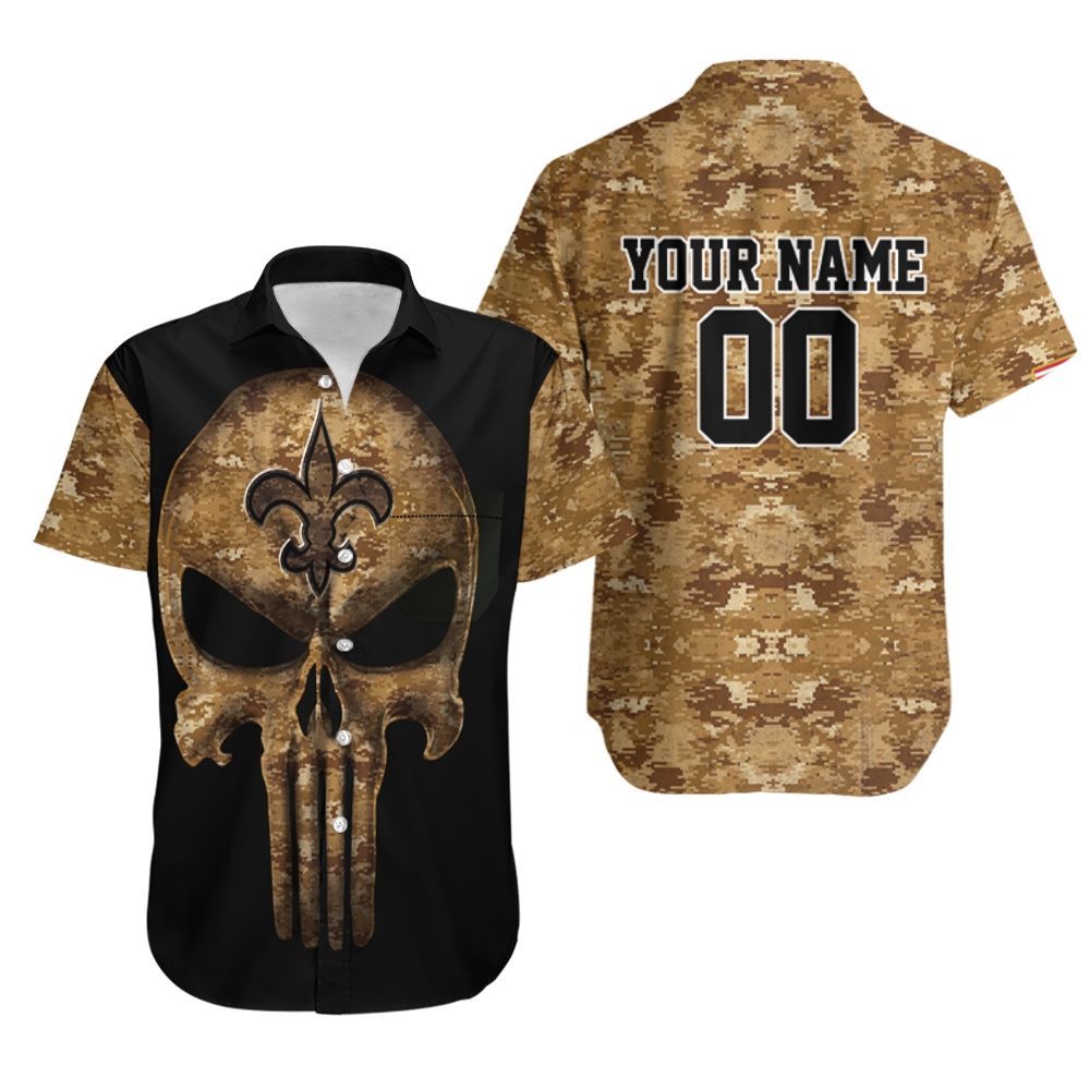 Camouflage Skull New Orleans Saints American Flag 3D Personalized Hawaiian Shirt Aloha Shirt for Men Women