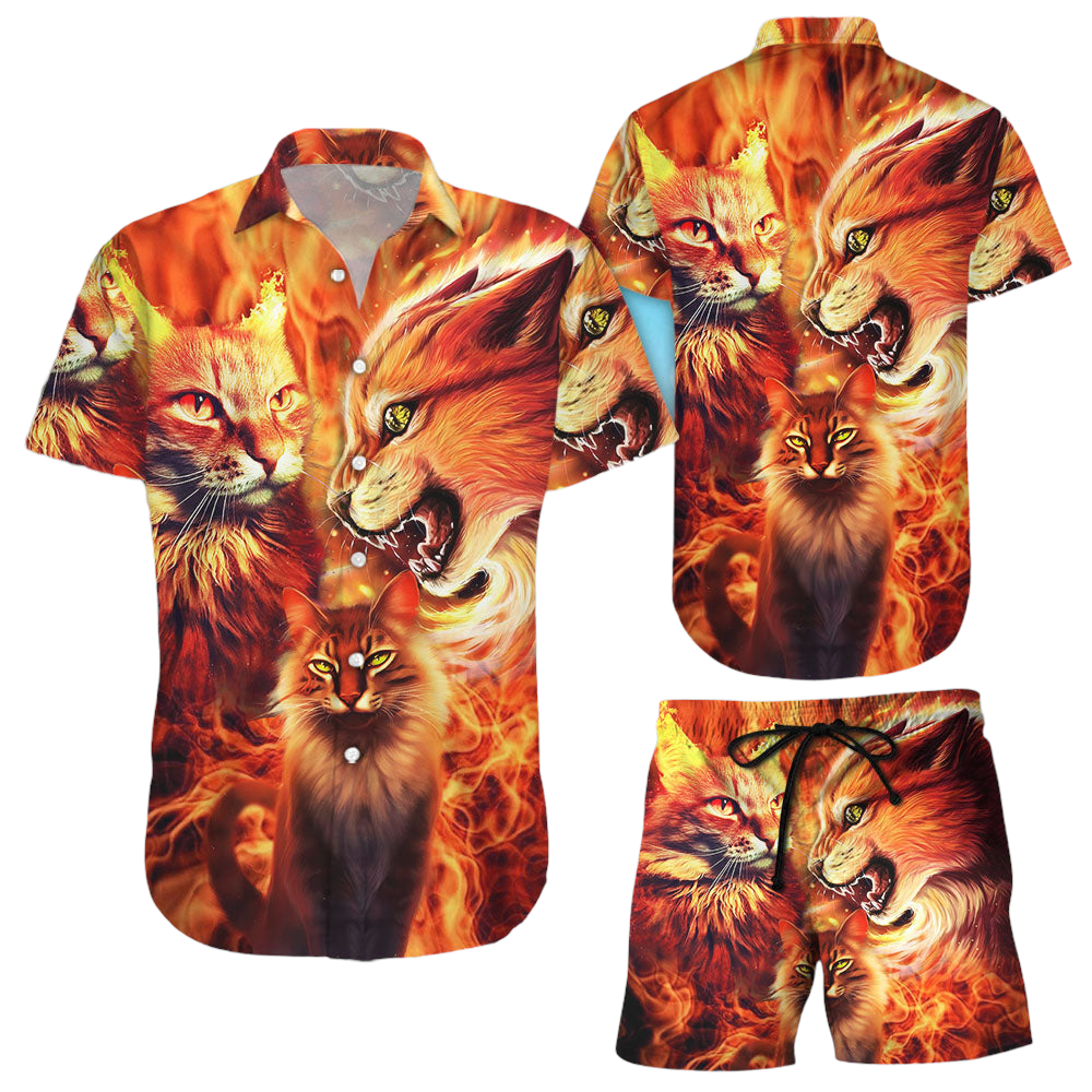 Cat Themed Hawaiian Shirt Angry Cat Fire Button Down Shirts Unique Gift For Cat Lovers