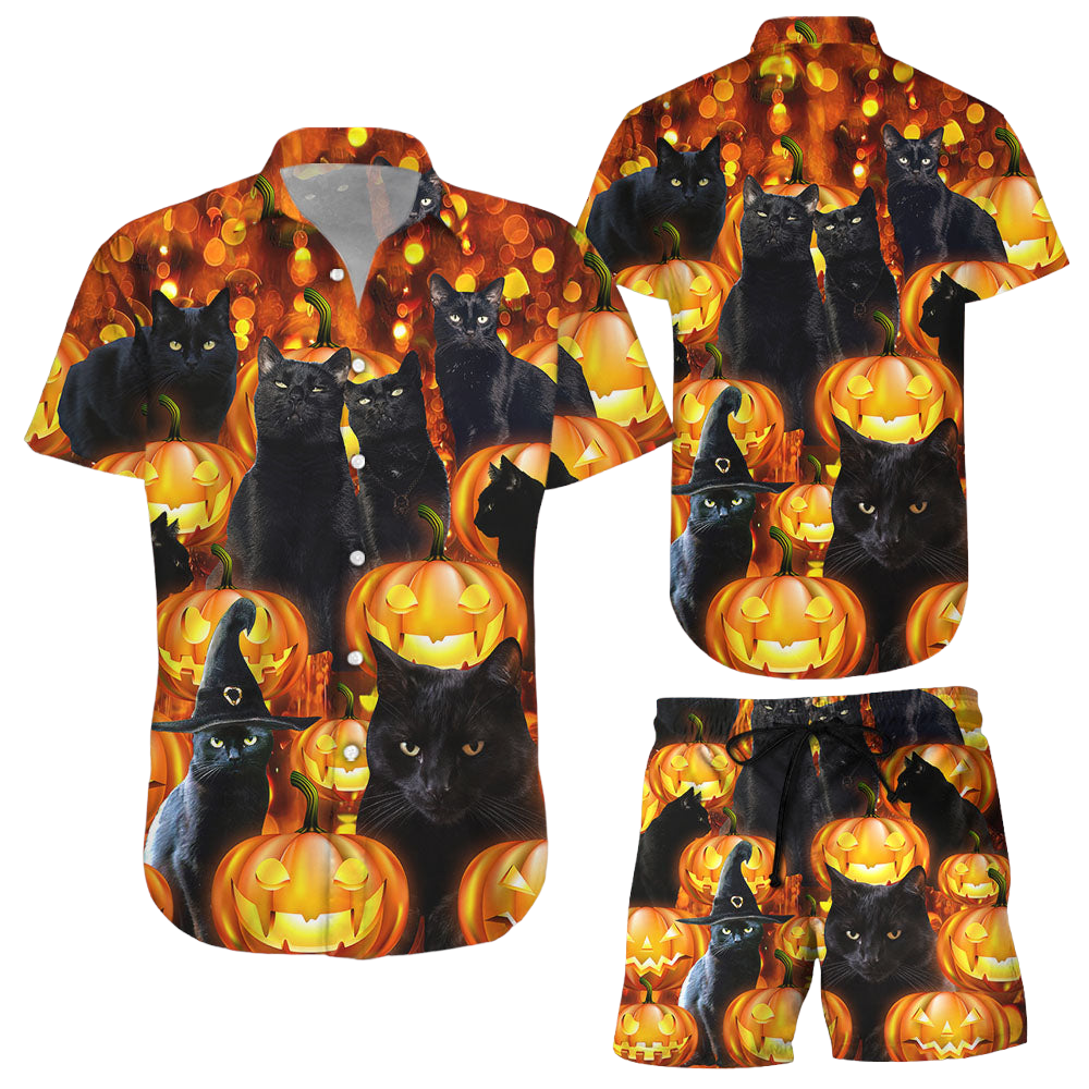 Cat Witch ShirtCat And Scary Halloween Pumpkin Hawaiian Shirt Spooky Presents