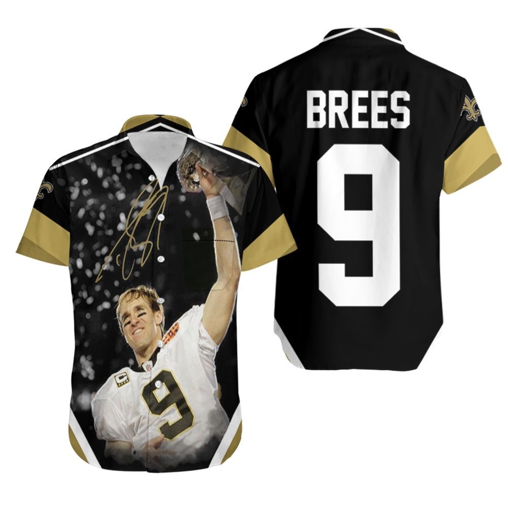 Champion Drew Brees New Orleans Saints Golden Signed Hawaiian Shirt Aloha Shirt for Men Women