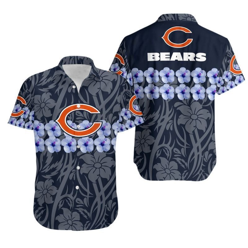 Chicago Bears Flower And Logo Hawaiian Shirt Aloha Shirt for Men Women