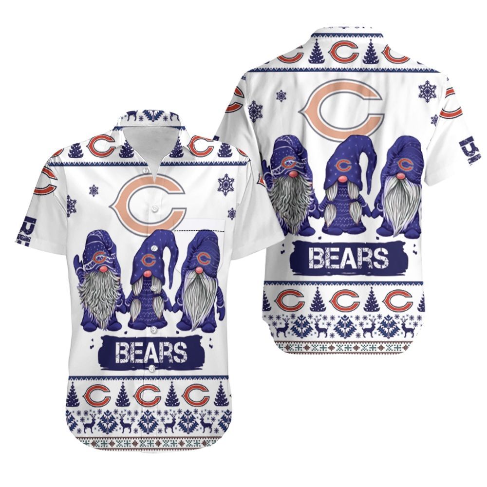 Christmas Gnomes Chicago Bears Ugly Sweatshirt Christmas 3D Hawaiian Shirt Aloha Shirt for Men Women