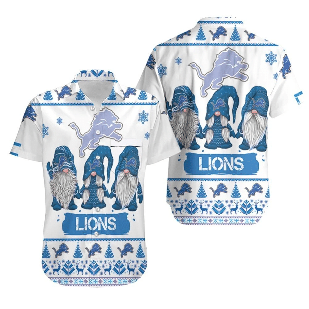 Christmas Gnomes Detroit Lions Ugly Sweatshirt Christmas 3D Hawaiian Shirt Aloha Shirt for Men Women Beach Set