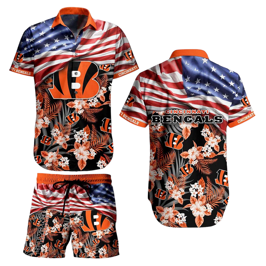 Cincinnati Bengals NFL Hawaiian Shirt And Short Summer Tropical Pattern US Flag Best Gift For Sports Enthusiast