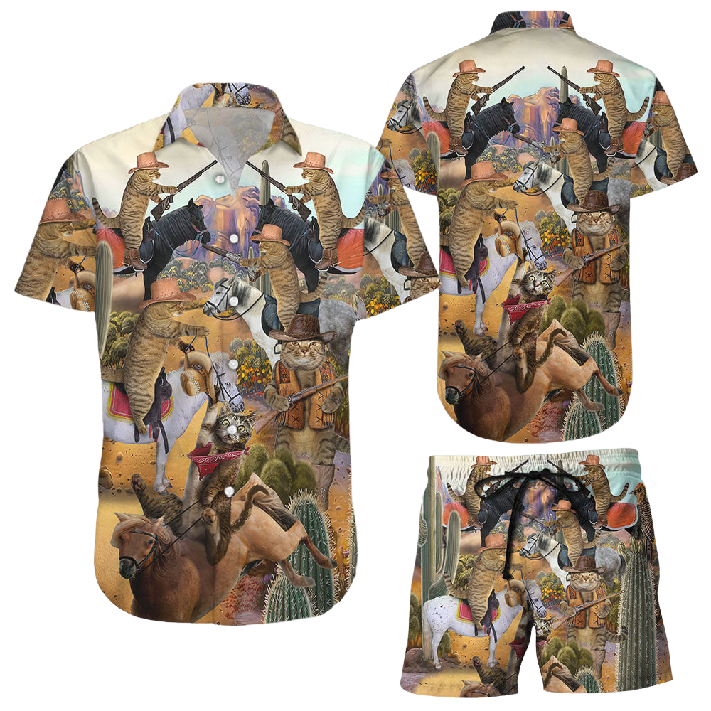 Cowboy Cat Shirt Cowboy Western Cat Unisex 3D Hawaiian Shirt Cat Themed Presents