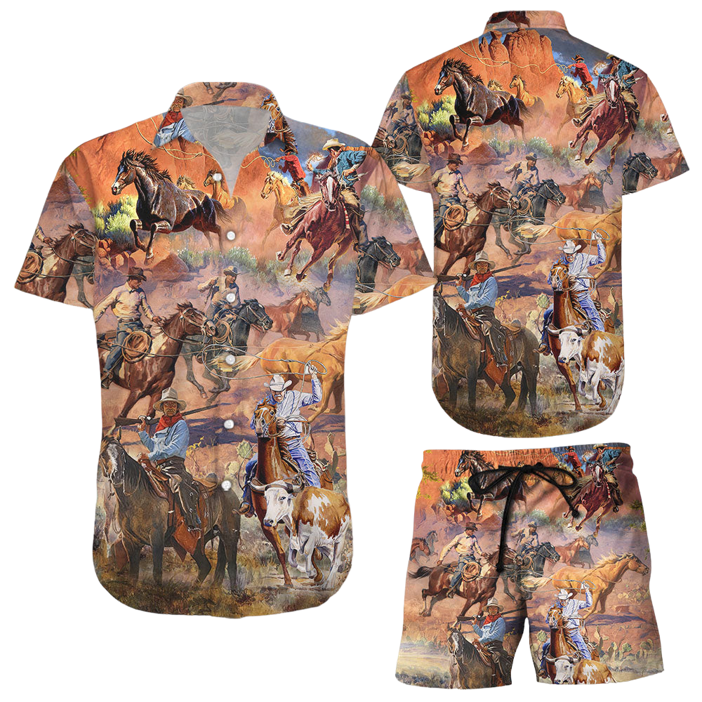 Cowboy Hawaiian Shirt Cowboy Horse Riding Vintage Aloha Hawaii Shirt Presents For Summer Holidays