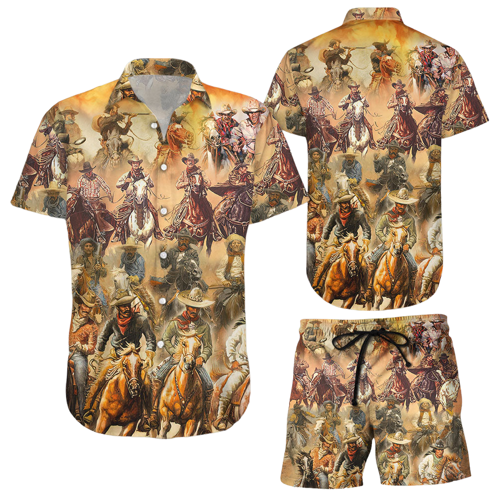 Cowboy Hawaiian Shirt Cowboy Riding Horses Spitrit Button Down Shirts Vintage Gift Ideas