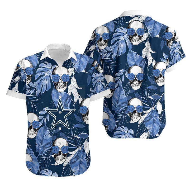 Dallas Cowboys Coconut Leaves And Skulls Hawaiian Shirt Aloha Shirt for Men Women