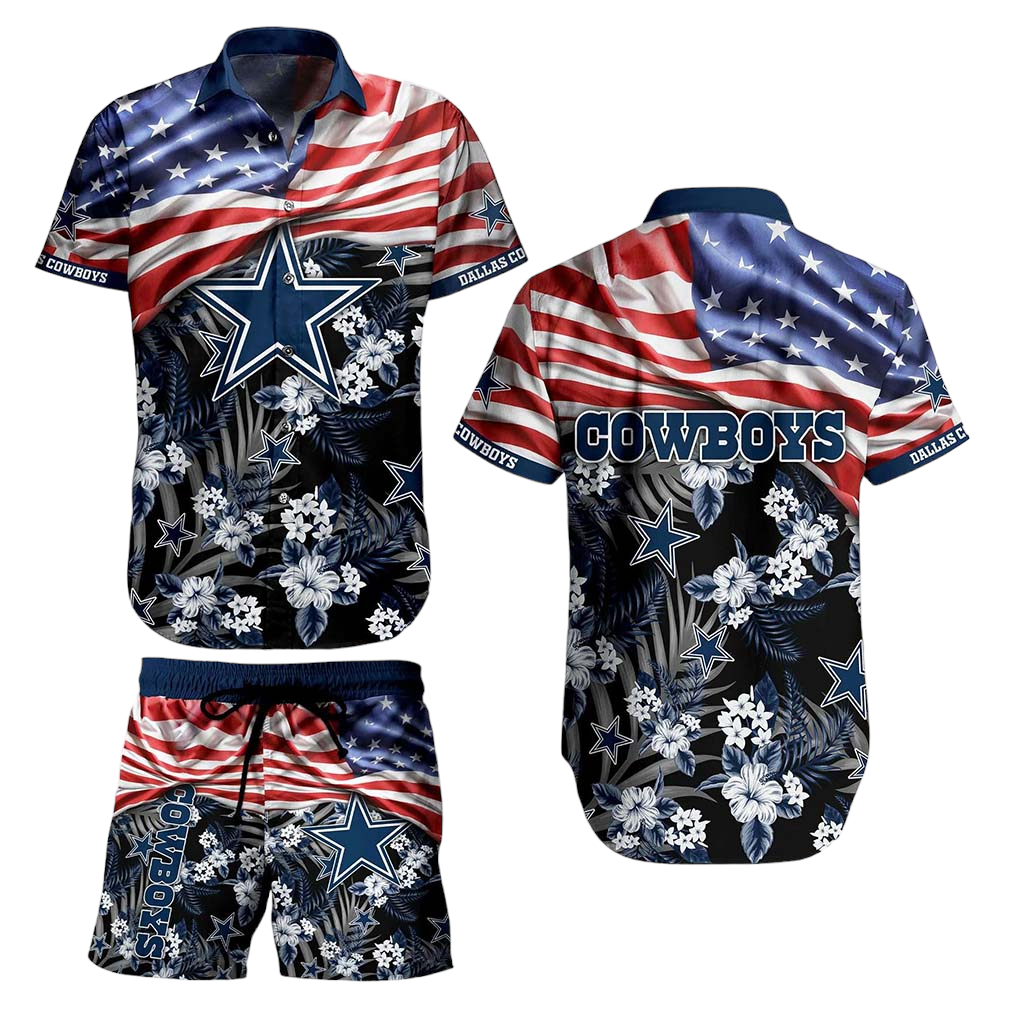 Dallas Cowboys NFL Hawaiian Shirt And Short Summer Tropical Pattern US Flag Best Gift For Sports Enthusiast