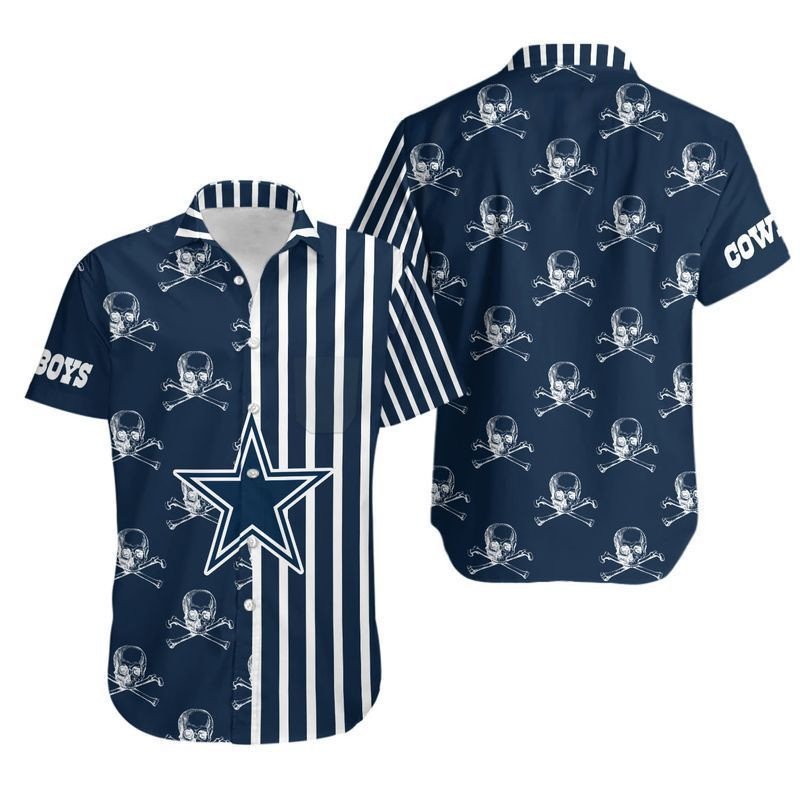 Dallas Cowboys Stripes And Skull Hawaiian Shirt Aloha Shirt for Men Women