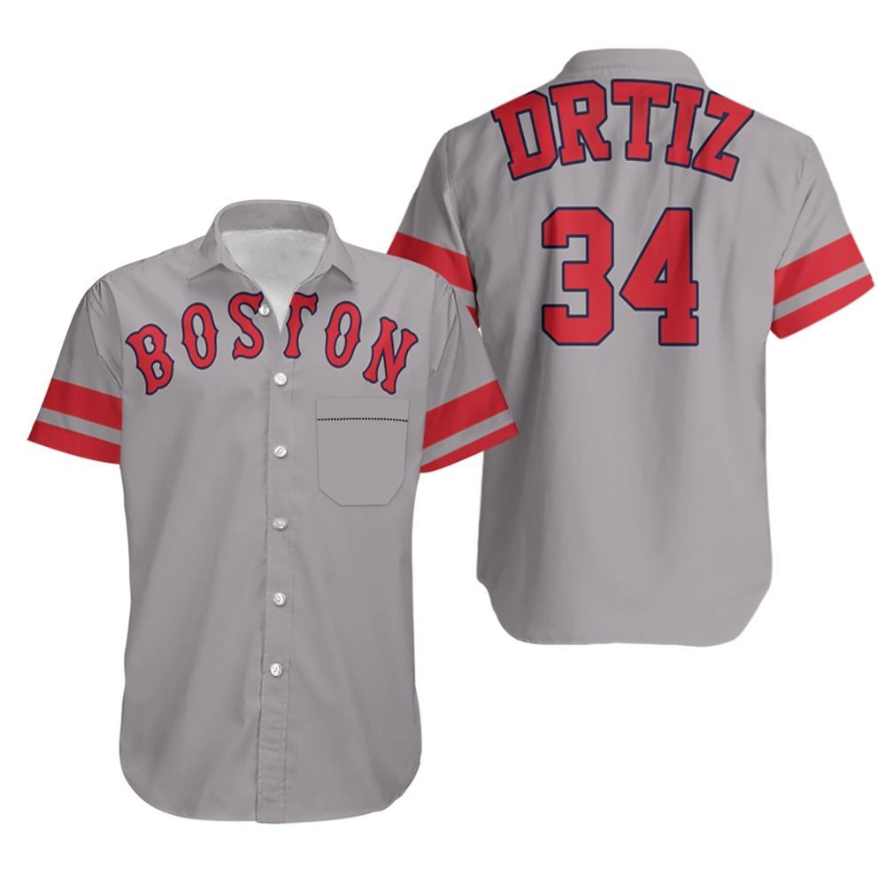 David Ortiz Boston Red Sox Player Gray 2019 Jersey Inspired Style Hawaiian Shirt Aloha Shirt for Men Women