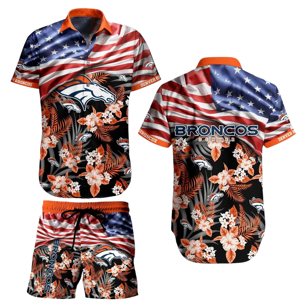 Denver Broncos NFL Hawaiian Shirt And Short Summer Tropical Pattern US Flag Best Gift For Sports Enthusiast