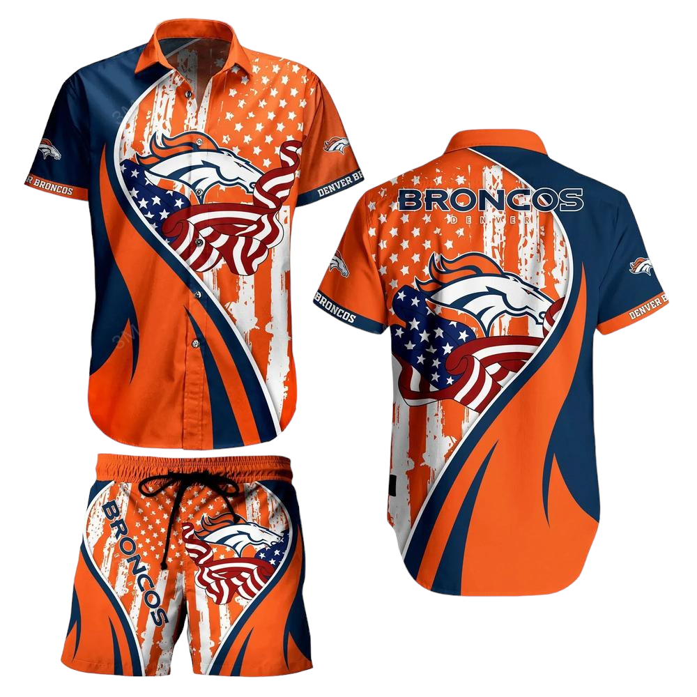 Denver Broncos NFL Hawaiian Shirt Vintage US Flag Graphic Summer Gift For Men Women Fan NFL