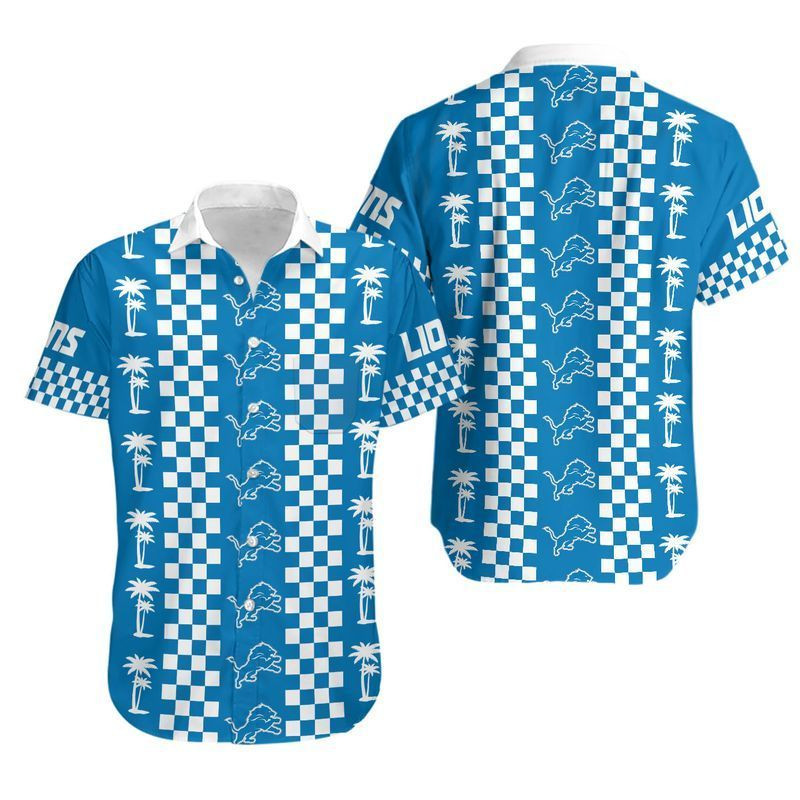 Detroit Lions Coconut Trees Hawaiian Shirt Aloha Shirt for Men Women