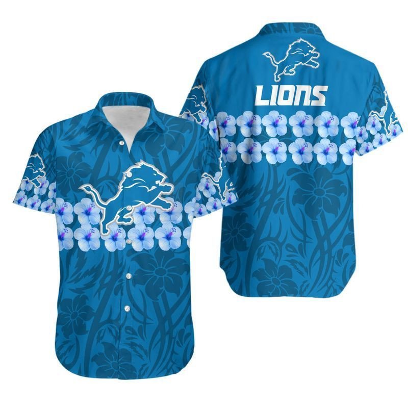 Detroit Lions Flower And Logo Hawaiian Shirt Aloha Shirt for Men Women