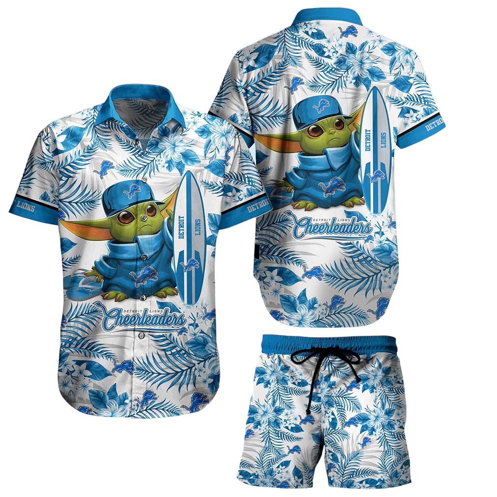 Detroit Lions NFL Baby Yoda Hawaiian Shirt And Short Style Tropical Pattern Summer Best Gift For Fan