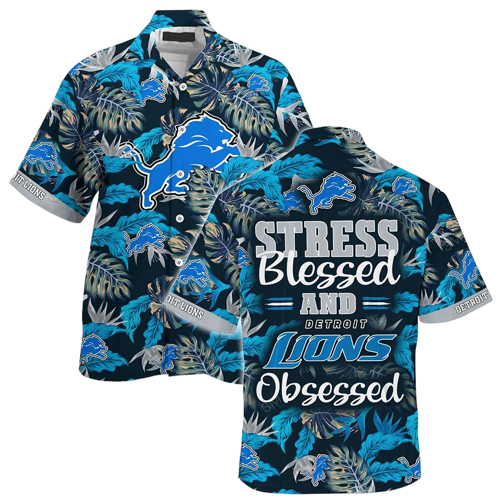 Detroit Lions NFL Hawaiian Shirt Stress Blessed Obsessed Summer Beach Shirt Gift For Fans Redskins