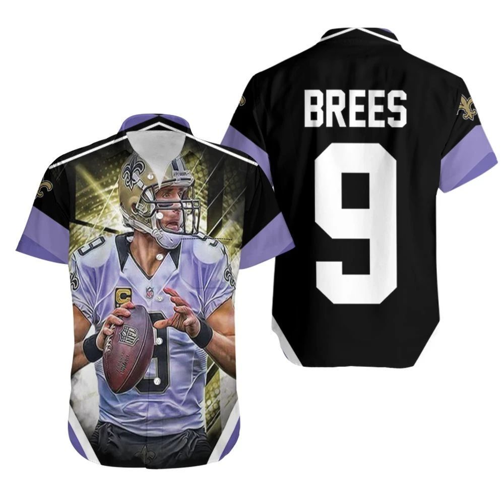 Drew Brees 9 New Orleans Saints Purple Hawaiian Shirt Aloha Shirt for Men Women Combo Beach