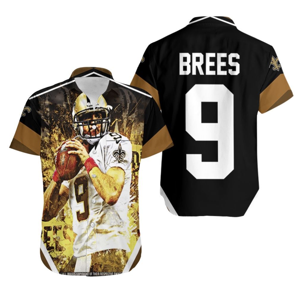 Drew Brees New Orleans Saints Black & Yellow Hawaiian Shirt Aloha Shirt for Men Women