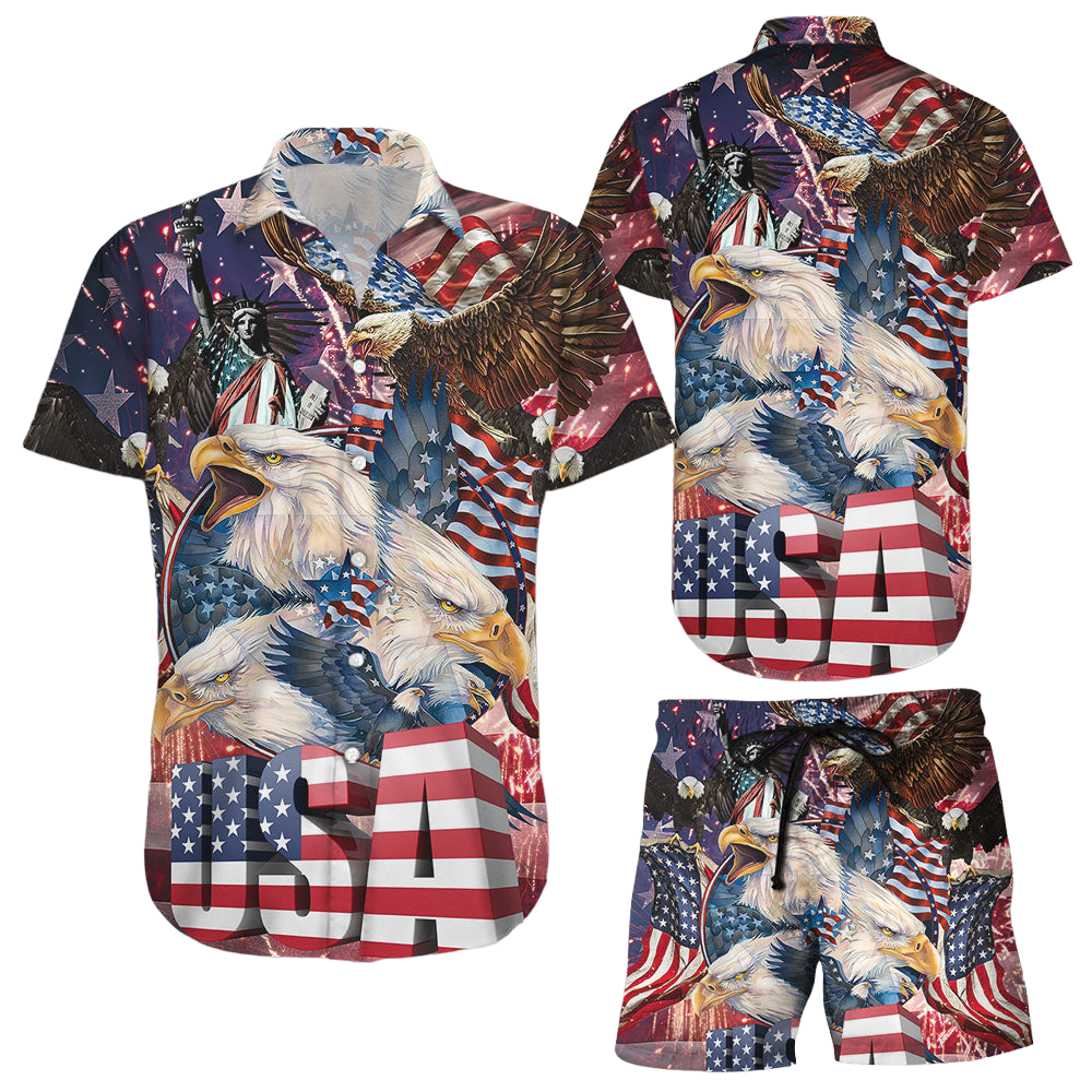 Eagle Hawaiian Shirt American Patriotic Eagle USA Flag Hawaii Shirt Beach Themed Gift Ideas